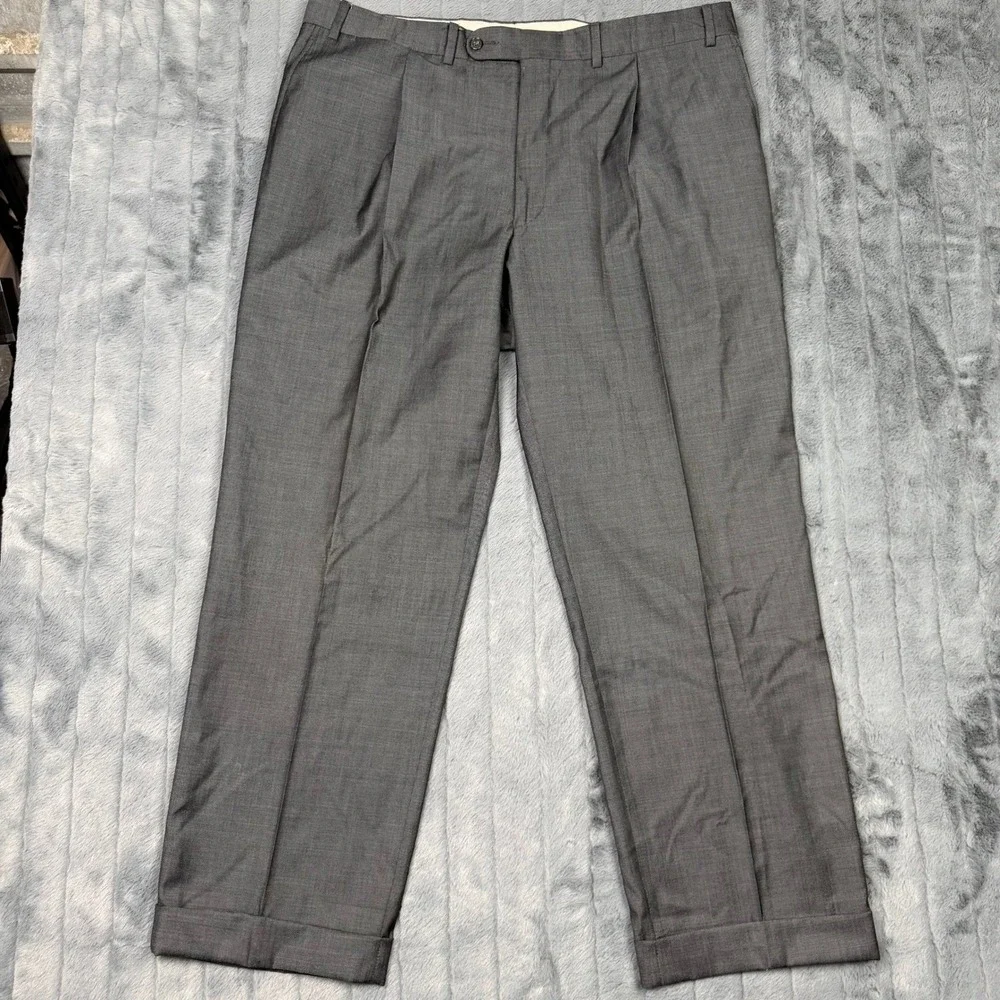 Cremieux Loro Piana Super 130s Wool Suit Mens 46R 40W Grey Pleated Made Canada